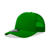 A bright green 5 Panel Mid Profile Structured Trucker cap with mesh panels and a logo.