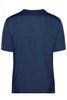 A navy T-shirt featuring a simple design and a logo on the back. It has short sleeves and a crew neckline.