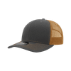 A grey and brown trucker cap with a structured mid-profile design and mesh sides. It features a logo on the front.