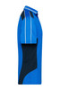 A blue and navy polo shirt featuring contrasting side panels and a collar. The shirt includes a logo.
