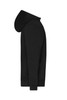A black half zip hoodie with a hood, featuring long sleeves and a fitted silhouette.