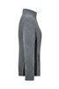 A grey polar fleece jacket featuring a high collar and zippered pockets, with contrasting side panels.