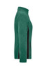 A green polar fleece jacket with a black side panel and a zippered pocket on the side.