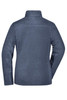 A navy fleece jacket with a high collar and long sleeves, featuring a logo on the back.