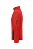 A red fleece jacket with a zippered pocket on the sleeve and side pockets. It has a high collar and a modern fit.