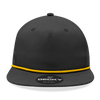 A 5 panel high profile relaxed rope hat in black with a yellow rope detail and a logo on the front.