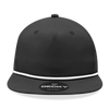 A black high-profile relaxed rope hat featuring a white rope band and a logo on the front.