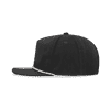 A black 5 Panel High Profile Relaxed Rope Hat with a contrasting white rope detail. Features branding on the front.