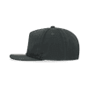 A relaxed high-profile 5-panel hat in dark grey with a broad brim and a logo on the side.
