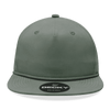 A high-profile relaxed rope hat in olive green featuring a flat brim and a branded patch.