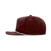 A maroon 5 panel high profile relaxed rope hat with a white rope detail and a logo on the front.