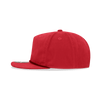 A red high-profile relaxed rope hat featuring a five-panel design and a logo.
