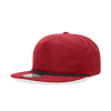 A red 5 panel high profile relaxed rope hat, featuring a flat brim and a logo on the front.