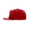 A red 5-panel high profile relaxed rope hat featuring a curved brim and a logo on the front.
