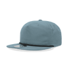 A high-profile, relaxed 5-panel hat in teal with a black visor, featuring a logo on the front.