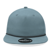 A high-profile relaxed rope hat in light grey, featuring a round crown, flat brim, and a logo on the front.