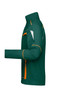 A teal workwear jacket featuring orange accents and multiple pockets, with a high collar and zip closure.