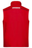 A red workwear vest featuring a high collar and a back design with a logo.