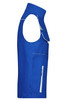 A blue workwear vest featuring a zippered pocket and a logo, designed for durability and functionality.
