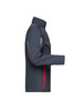 A softshell work jacket in dark grey with red accents and reflective elements, featuring a logo on the front.