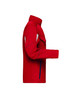 A red softshell jacket featuring a high collar, zipper pockets, and a logo. Ideal for workwear.