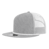 A grey 5 Panel High Profile Relaxed Trucker Rope cap with a mesh back and a logo on the front.