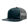 A high-profile trucker cap in dark teal with a mesh back and a decorative rope detail along the brim.
