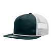 A high-profile relaxed trucker cap with a dark green front and white mesh panels, featuring a rope detail.