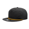 A 5-panel high-profile relaxed rope hat in black with a yellow rope detail, featuring a logo.