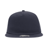 A high-profile, relaxed 5-panel rope hat in navy blue with a round top and flat brim. Features a logo on the front.