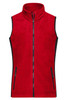 A red fleece vest with a high neck and zip front, featuring two zip pockets and a logo.