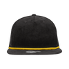 A black high-profile relaxed rope hat with a yellow accent around the brim. It features a logo on the front.
