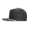 A black corduroy 5 panel high profile relaxed rope hat with a curved brim and a logo.