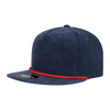 A navy five-panel high profile relaxed rope hat with a red rope detail and a branded patch on the front.