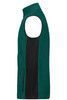 A green and black fleece vest featuring a high collar and a side zipper pocket, with an understated design.