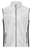 A men's fleece vest in light grey with black side panels and zippered pockets, featuring a zip front and a high collar.
