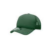 A green structured foam trucker cap featuring a mesh back and a branded tag.
