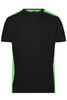 A black men's workwear t-shirt featuring green accents on the shoulders and sides. Includes a logo.