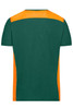 A green and orange men's workwear T-shirt, featuring a contrasting design on the shoulders and sides.