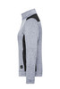 A grey and black ladies' knitted workwear fleece jacket with a high collar and ribbed cuffs. Includes a logo on the side.