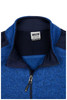 A blue knitted workwear fleece jacket featuring a high collar and a zip. It has contrasting navy panels and a logo.
