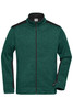 A green knitted fleece jacket with black accents and a zippered front, featuring a logo on the sleeve.