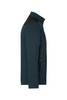 A men's knitted workwear fleece jacket in a dark blue colour, featuring black shoulder accents and zippered pockets.