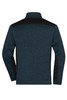 A men's knitted workwear fleece jacket in navy blue with black accents, featuring a high collar and a logo.