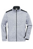 A men's knitted workwear fleece jacket in light grey with black shoulder accents and a full zip. Features a logo.