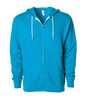 A turquoise unisex lightweight zip hood with a front zip and kangaroo pockets, featuring a logo.
