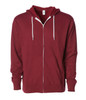 A unisex lightweight zip hood in a rich burgundy colour with a front pocket and adjustable drawstrings.