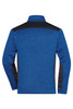 A blue knitted work fleece with black accents and a half-zip design, featuring a logo.