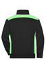 A black half-zip jumper with bright green accents and a logo on the back. Ideal for workwear settings.