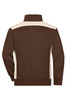 A brown half-zip sweatshirt with cream-coloured accents and a collar, featuring a branding logo.